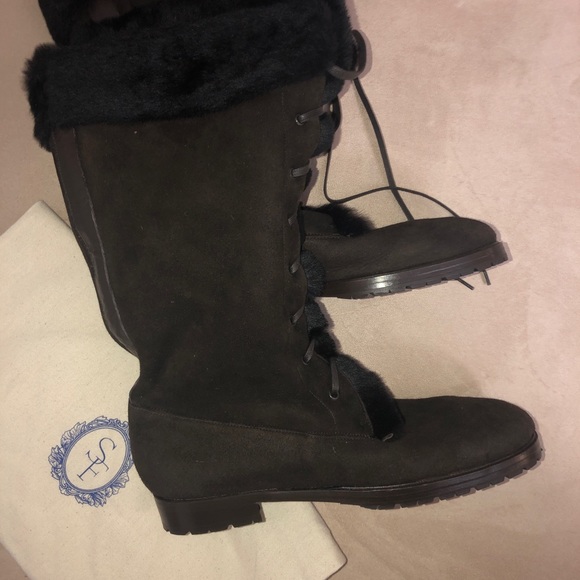 Sarah Flint Cortina Suede Fur-lined tie up boots - Picture 5 of 6